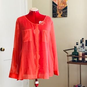 Neon coral sheer top